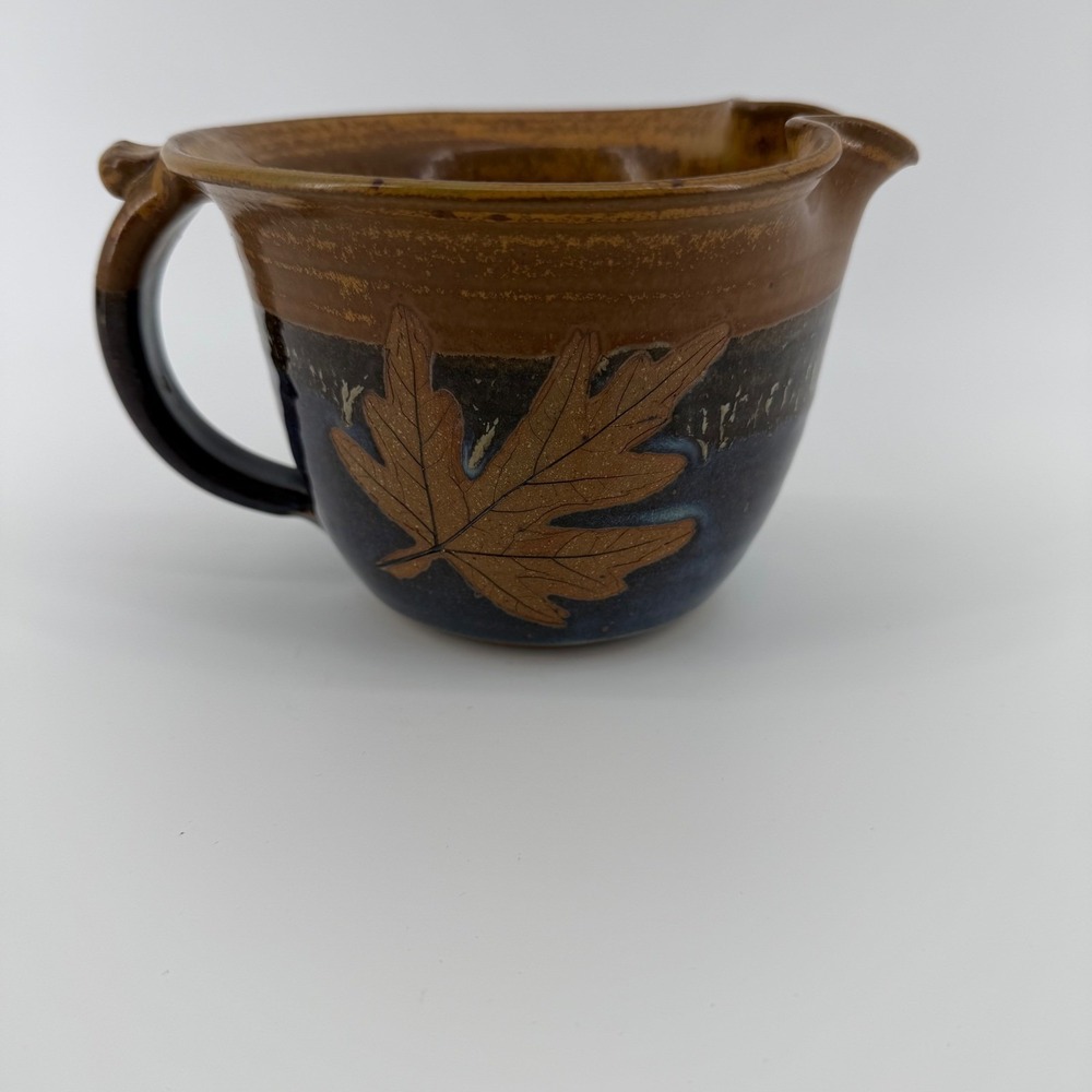 Handmade Pottery Pitcher Maple Leaf Design 2006 Alcwine‎ Pottery